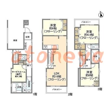楽器ピアノ可相談 の 賃貸物件 3SLDK 23万円の図面１