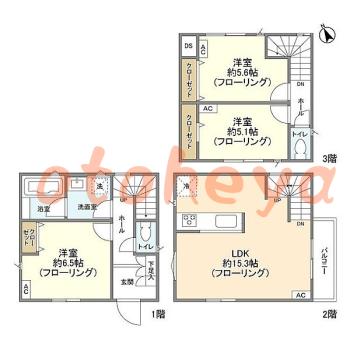 楽器ピアノ可相談 の 賃貸物件 3LDK 35.6万円の図面１