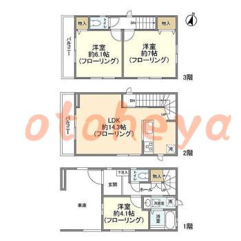 楽器ピアノ可相談 の 賃貸物件 3LDK 23.3万円の図面１