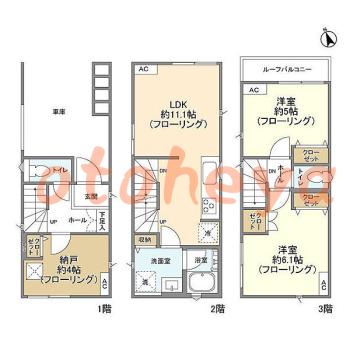 楽器ピアノ可相談 の 賃貸物件 2SLDK 19.5万円の図面１
