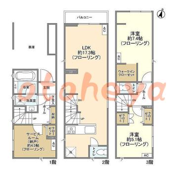 楽器ピアノ可相談 の 賃貸物件 2SLDK 29.7万円の図面１