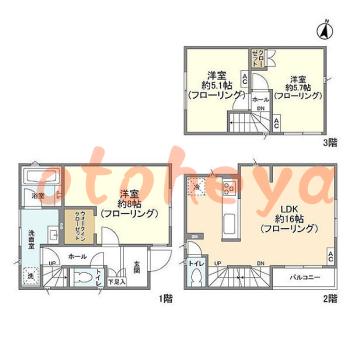 楽器ピアノ可相談 の 賃貸物件 3LDK 29.9万円の図面１