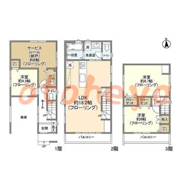 楽器ピアノ可相談 の 賃貸物件 3SLDK 21.8万円の図面１