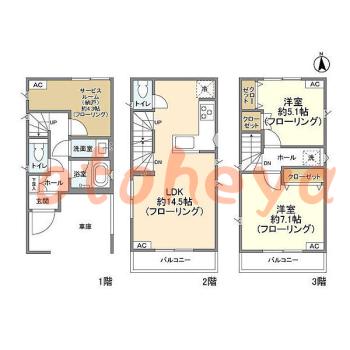楽器ピアノ可相談 の 賃貸物件 2SLDK 19.9万円の図面１
