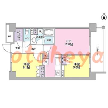 楽器ピアノ可相談 の 賃貸物件 2LDK 18万円の図面１