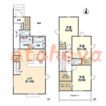 楽器ピアノ可相談 の 賃貸物件 3SLDK 18.5万円の図面１