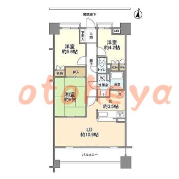 楽器ピアノ可相談 の 賃貸物件 3LDK 18.3万円の図面１