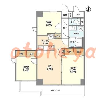 楽器ピアノ可相談 の 賃貸物件 3LDK 13.7万円の図面１