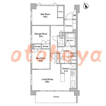 楽器ピアノ可相談 の 賃貸物件 2SLDK 22万円の図面１
