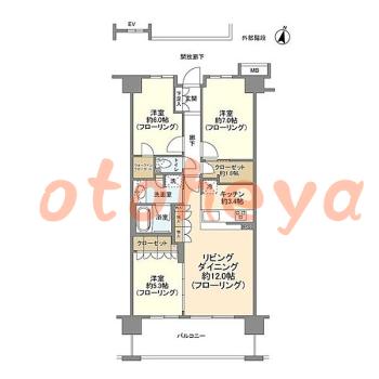 楽器ピアノ可相談 の 賃貸物件 3LDK 21万円の図面１