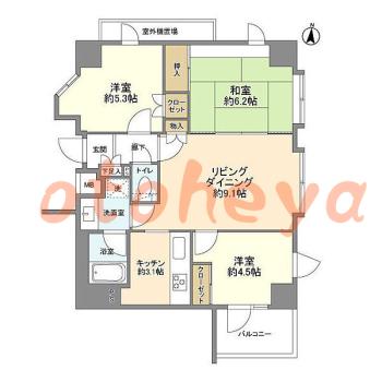 楽器ピアノ可相談 の 賃貸物件 3LDK 12.8万円の図面１