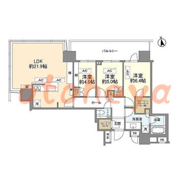 楽器ピアノ可相談 の 賃貸物件 3LDK 65万円の図面１