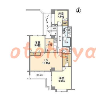 楽器ピアノ可相談 の 賃貸物件 3LDK 24.8万円の図面１