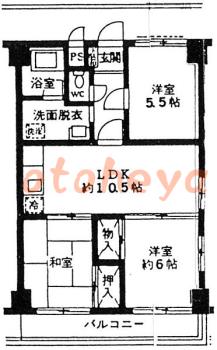 楽器ピアノ可相談 の 賃貸物件 3LDK 12.2万円の図面１