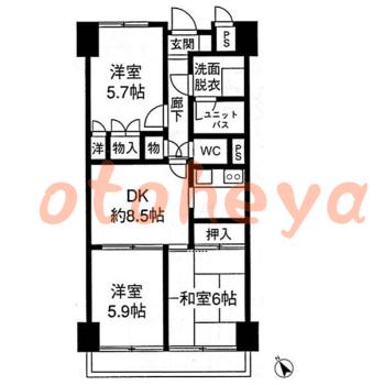 楽器ピアノ可相談 の 賃貸物件 3DK 12.6万円の図面１
