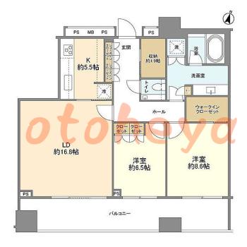 楽器ピアノ可相談 の 賃貸物件 2LDK 60万円の図面１