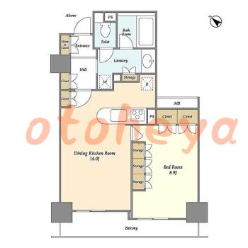 楽器ピアノ可相談 の 賃貸物件 1LDK 29.7万円の図面１