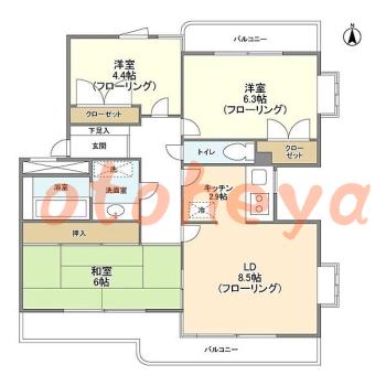 楽器ピアノ可相談 の 賃貸物件 3LDK 8.9万円の図面１