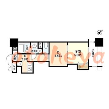 楽器ピアノ可相談 の 賃貸物件 2K 11.5万円の図面１