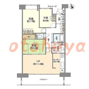 楽器ピアノ可相談 の 賃貸物件 3LDK 28.8万円の図面１