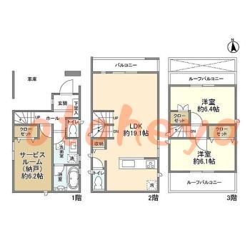 楽器ピアノ可相談 の 賃貸物件 2SLDK 25万円の図面１