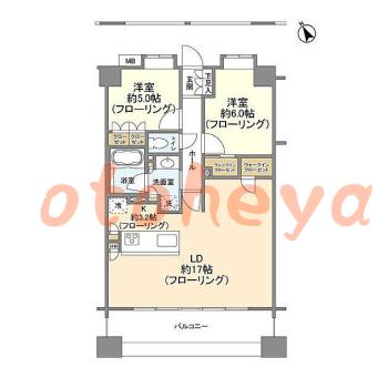 楽器ピアノ可相談 の 賃貸物件 2LDK 26.5万円の図面１