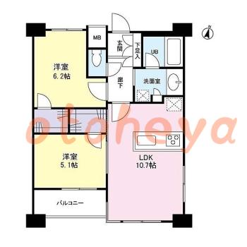 楽器ピアノ可相談 の 賃貸物件 2LDK 21万円の図面１