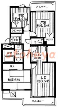 楽器ピアノ可相談 の 賃貸物件 3LDK 8.9万円の図面１