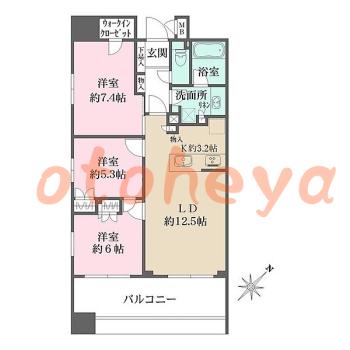 楽器ピアノ可相談 の 賃貸物件 3LDK 43.8万円の図面１