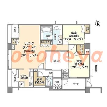 楽器ピアノ可相談 の 賃貸物件 2LDK 22万円の図面１