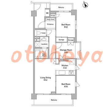 楽器ピアノ可相談 の 賃貸物件 2SLDK 23万円の図面１