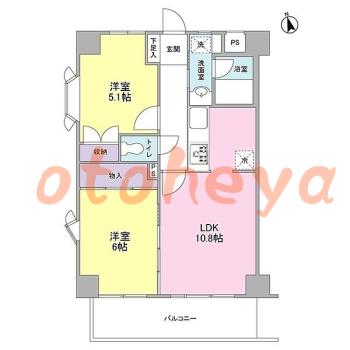 楽器ピアノ可相談 の 賃貸物件 2LDK 10.5万円の図面１
