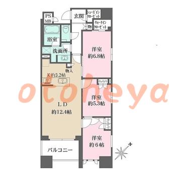 楽器ピアノ可相談 の 賃貸物件 3LDK 46.5万円の図面１