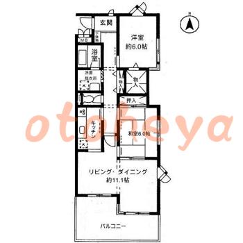 楽器ピアノ可相談 の 賃貸物件 2LDK 14.7万円の図面１