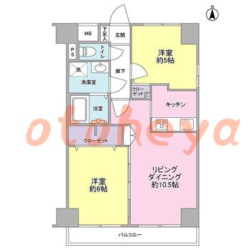 楽器ピアノ可相談 の 賃貸物件 2LDK 13.4万円の図面１
