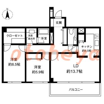楽器ピアノ可相談 の 賃貸物件 2LDK 35万円の図面１