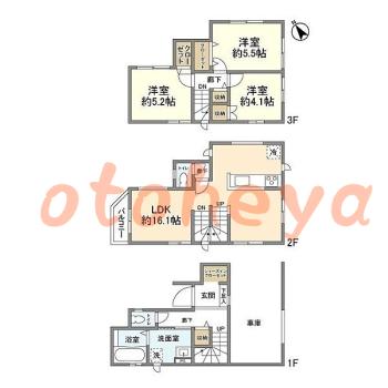 楽器ピアノ可相談 の 賃貸物件 3LDK 15.5万円の図面１