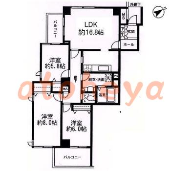 楽器ピアノ可相談 の 賃貸物件 3LDK 23.2万円の図面１