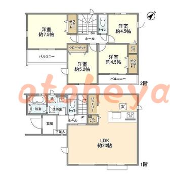 楽器ピアノ可相談 の 賃貸物件 4LDK 18.5万円の図面１