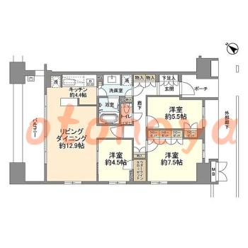 楽器ピアノ可相談 の 賃貸物件 3LDK 29万円の図面１