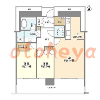 楽器ピアノ可相談 の 賃貸物件 2LDK 28万円の図面１