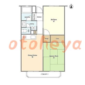楽器ピアノ可相談 の 賃貸物件 2DK 6.4万円の図面１