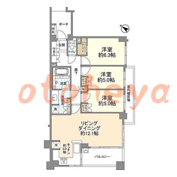 楽器ピアノ可相談 の 賃貸物件 3LDK 22万円の図面１