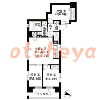 楽器ピアノ可相談 の 賃貸物件 3LDK 31.7万円の図面１