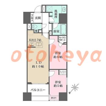 楽器ピアノ可相談 の 賃貸物件 2LDK 35.6万円の図面１