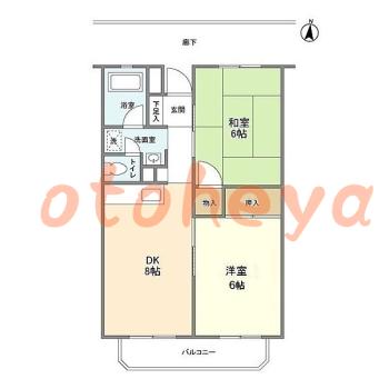 楽器ピアノ可相談 の 賃貸物件 2DK 6.5万円の図面１