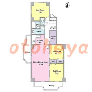 楽器ピアノ可相談 の 賃貸物件 3LDK 14万円の図面１