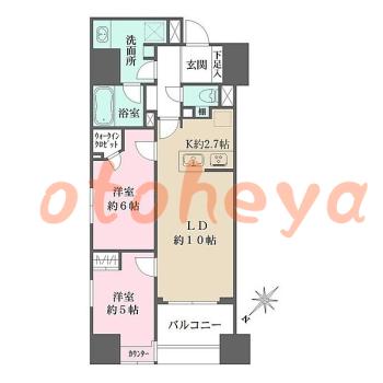 楽器ピアノ可相談 の 賃貸物件 2LDK 35.3万円の図面１