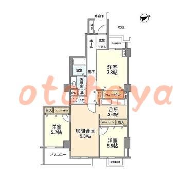 楽器ピアノ可相談 の 賃貸物件 3LDK 21.9万円の図面１