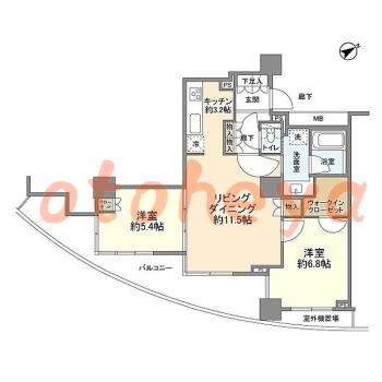 楽器ピアノ可相談 の 賃貸物件 2LDK 32万円の図面１